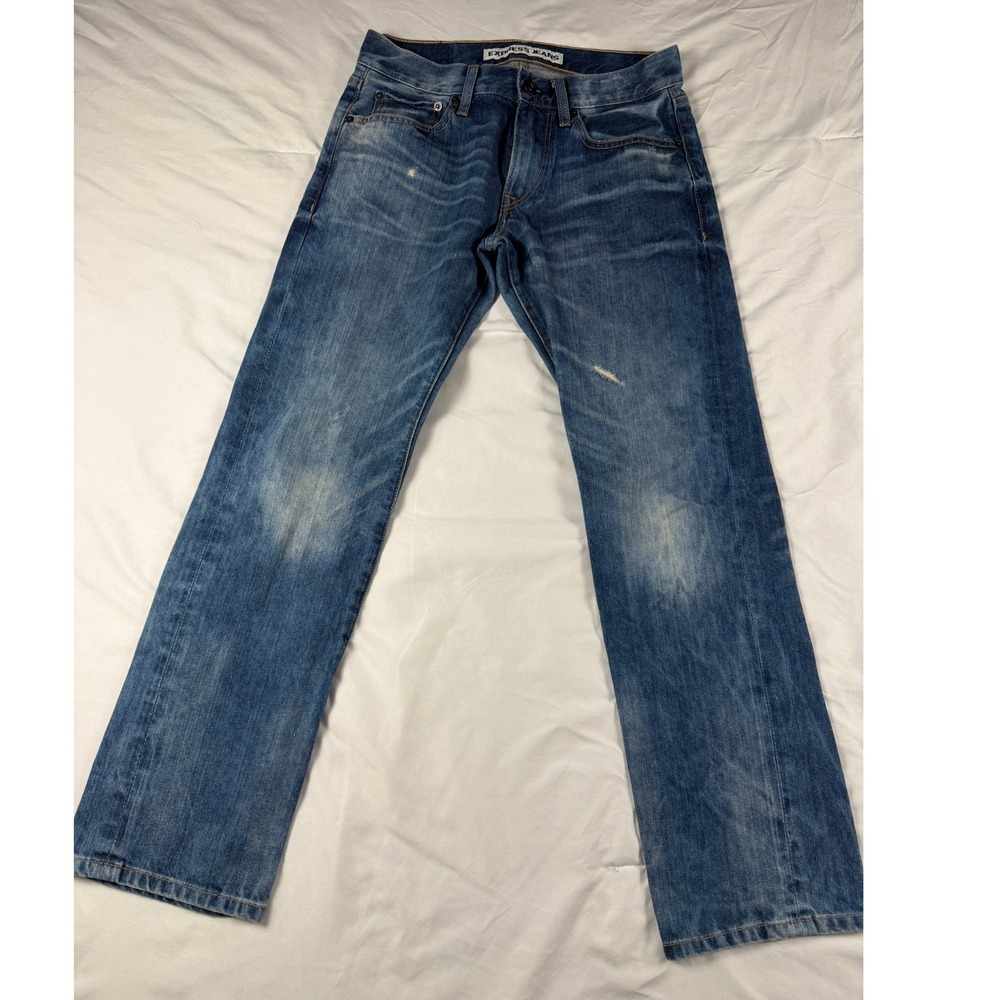 Vintage‎ Express Jeans Rocco Slim Fit Straight Leg Men Distressed Denim 30x29